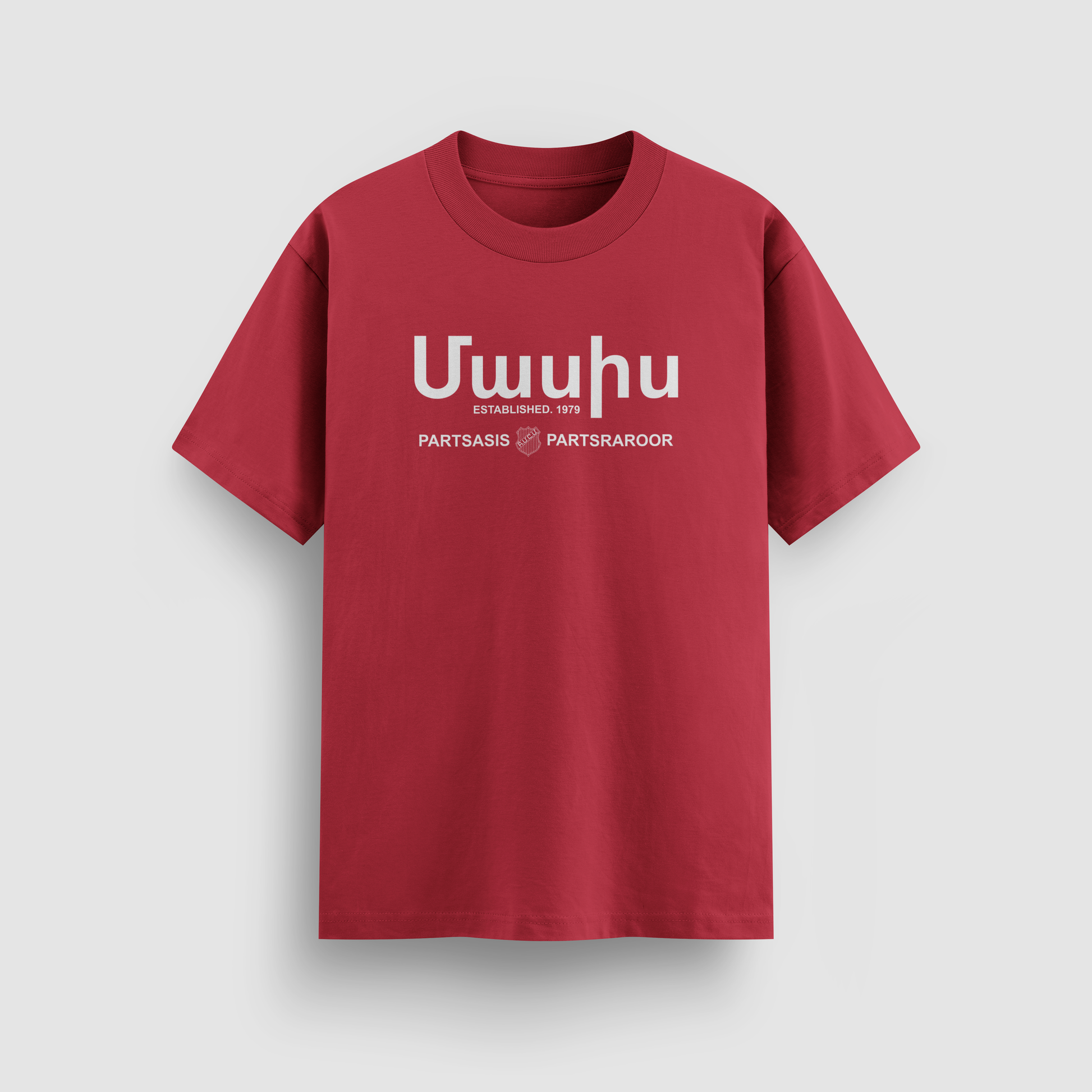 Massis Wordmark Tee in red, Armenian script